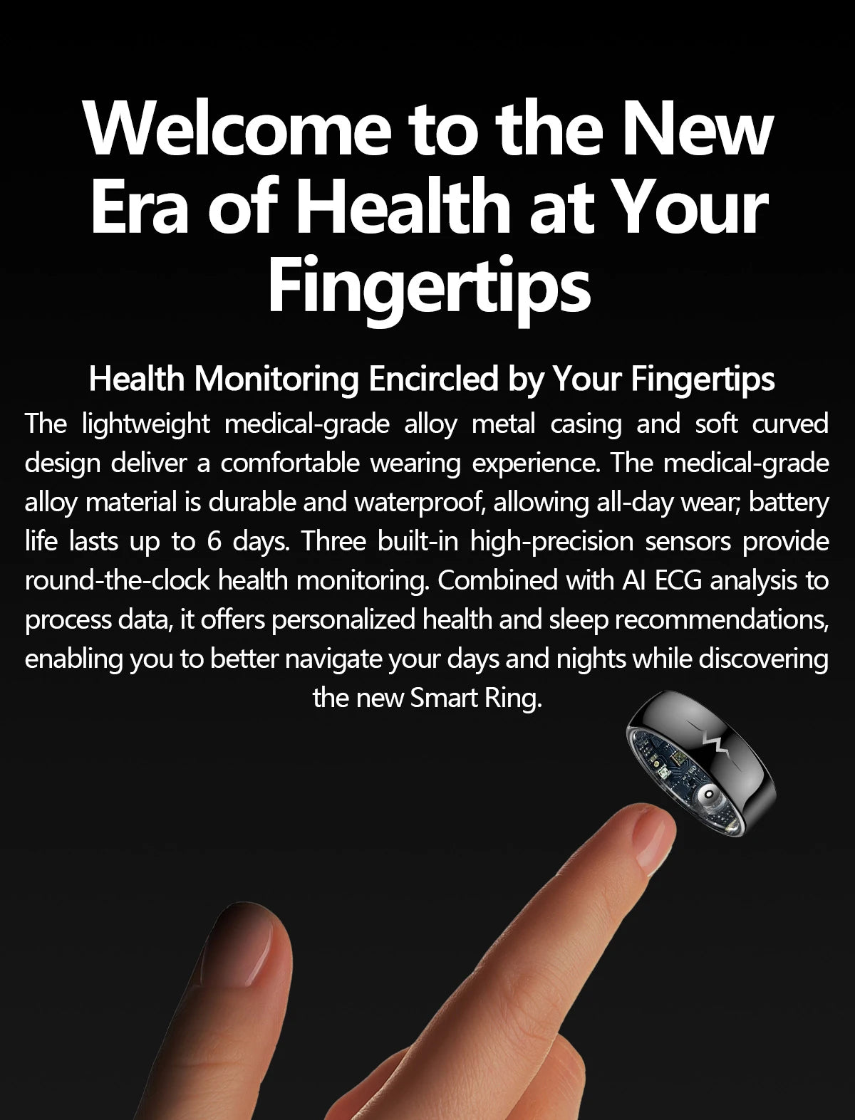 Health Smart Ring with AI ECG Detection Blood Pressure Blood Sugar & Blood Oxygen Saturation Heart Rate Monitor for Android