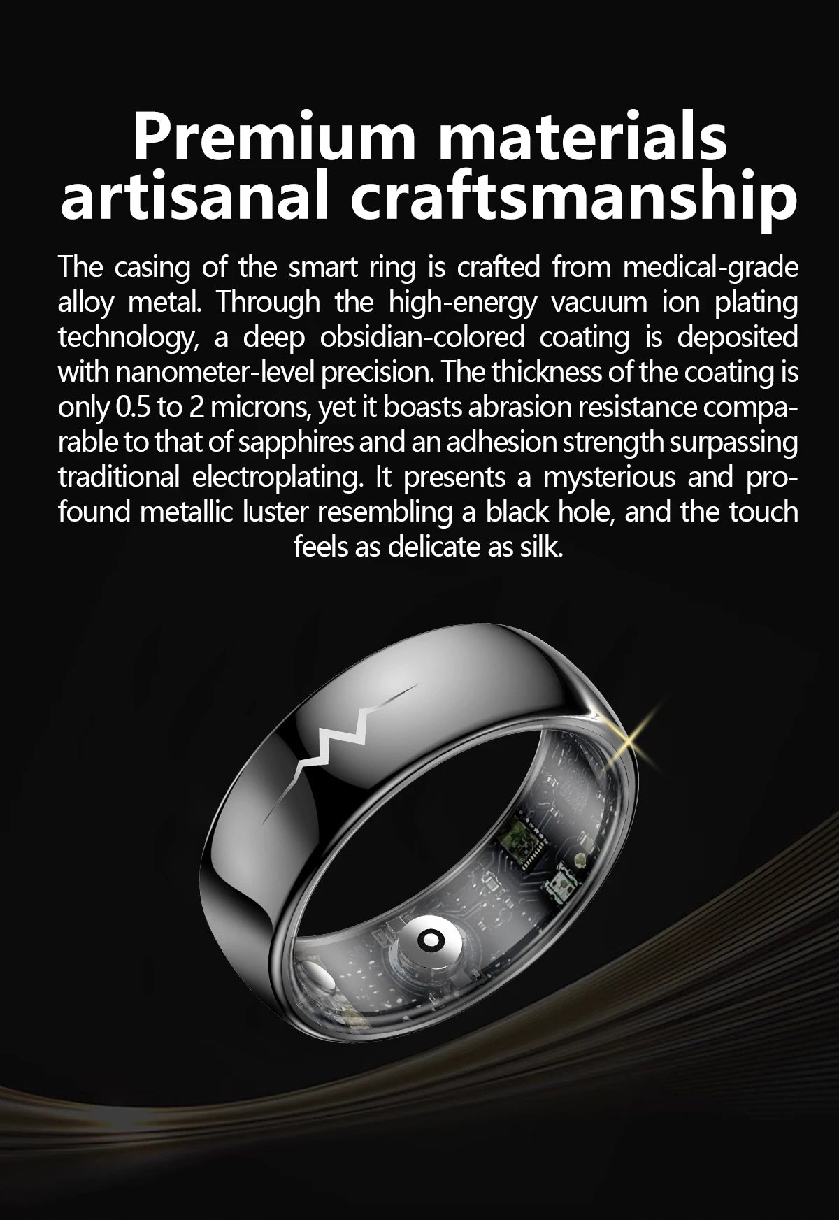 Health Smart Ring with AI ECG Detection Blood Pressure Blood Sugar & Blood Oxygen Saturation Heart Rate Monitor for Android
