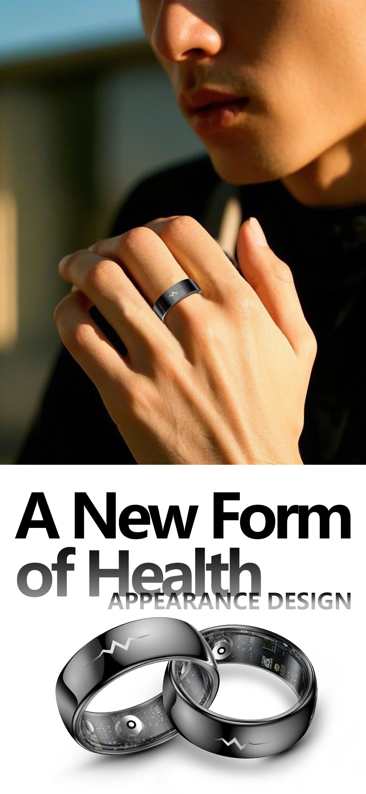 Health Smart Ring with AI ECG Detection Blood Pressure Blood Sugar & Blood Oxygen Saturation Heart Rate Monitor for Android