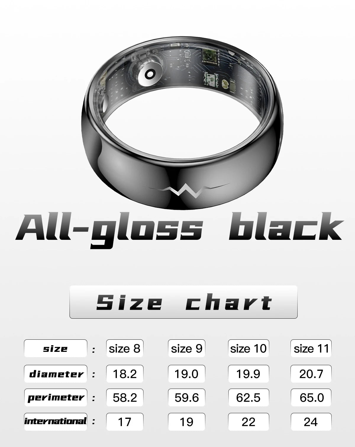 Health Smart Ring with AI ECG Detection Blood Pressure Blood Sugar & Blood Oxygen Saturation Heart Rate Monitor for Android