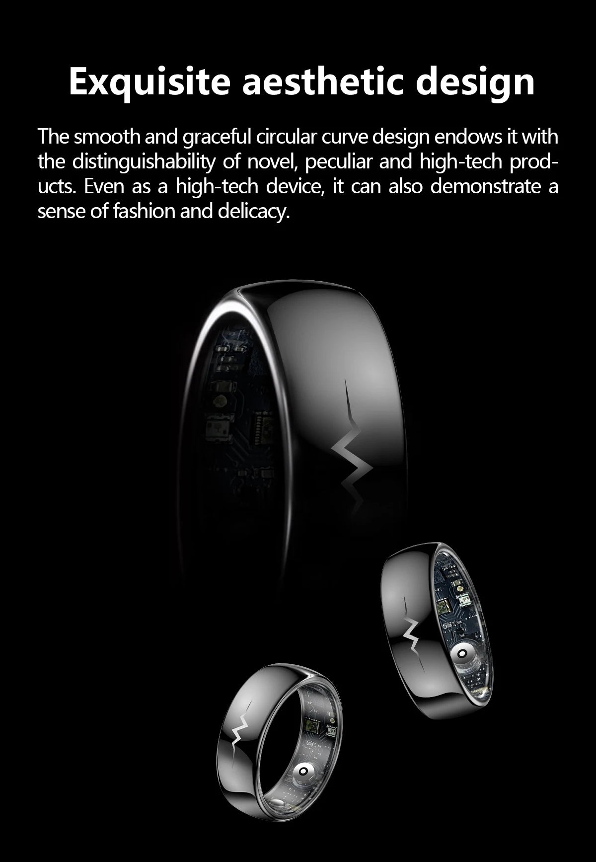 Health Smart Ring with AI ECG Detection Blood Pressure Blood Sugar & Blood Oxygen Saturation Heart Rate Monitor for Android