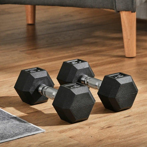 15lbs Rubber Dumbbells Set - Build Strength at Home