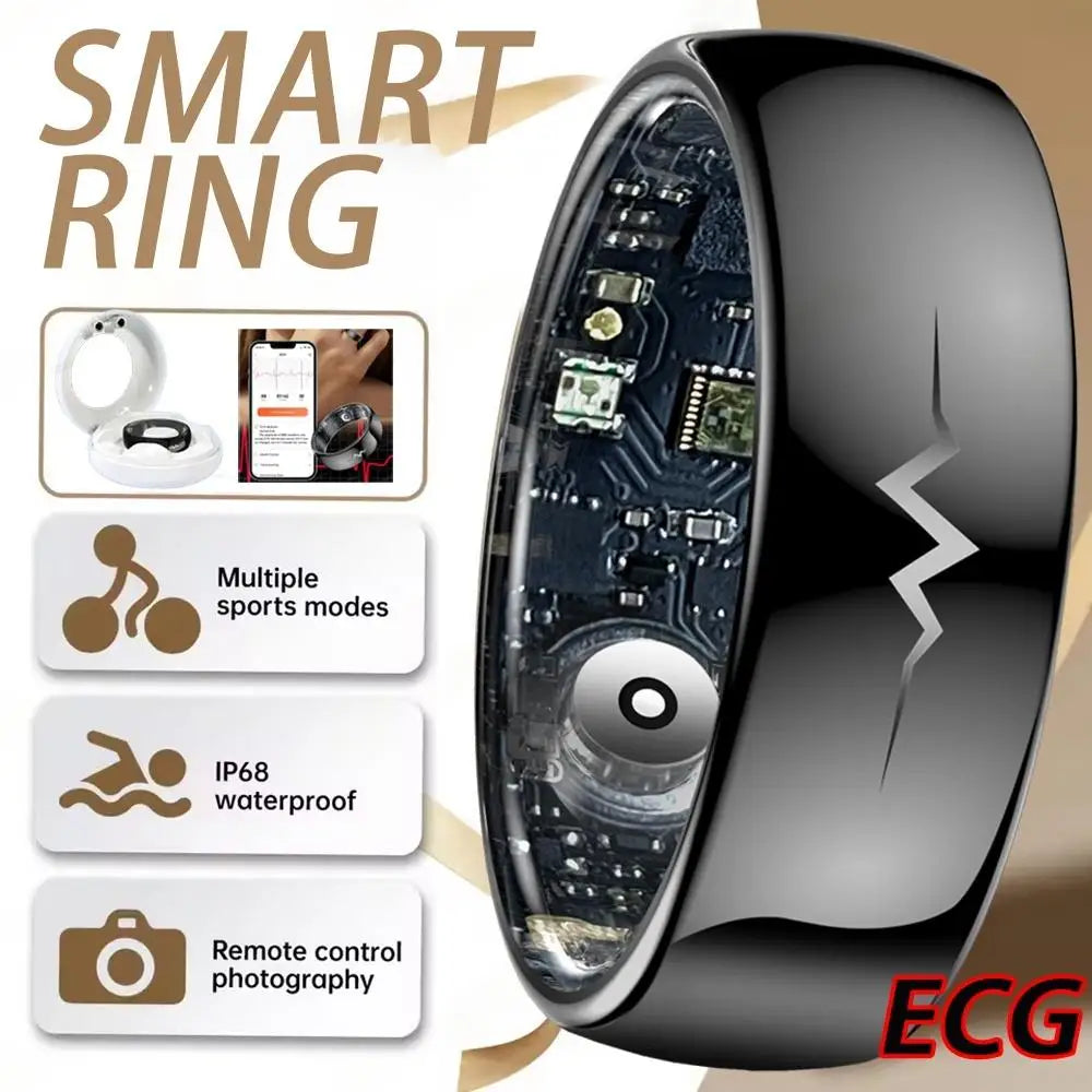 Health Smart Ring with AI ECG Detection Blood Pressure Blood Sugar & Blood Oxygen Saturation Heart Rate Monitor for Android