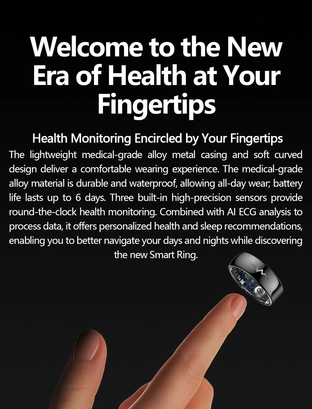 Health Smart Ring with AI ECG Detection Blood Pressure Blood Sugar & Blood Oxygen Saturation Heart Rate Monitor for Android