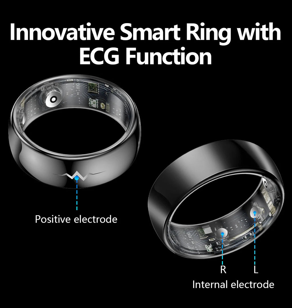 Health Smart Ring with AI ECG Detection Blood Pressure Blood Sugar & Blood Oxygen Saturation Heart Rate Monitor for Android